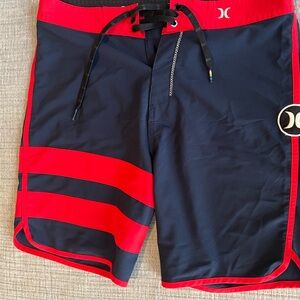 Hurley Men's Red and Black Swim Shorts